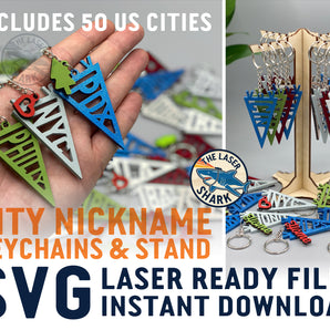 City Nickname Pennant Keychains - Laser Cut Files - SVG