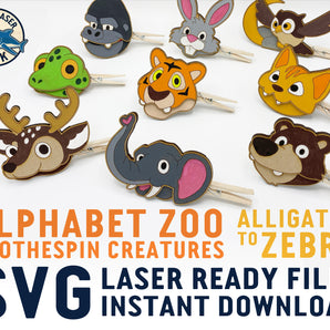 Clothespin Creatures Alphabet - Laser Cut Files - SVG