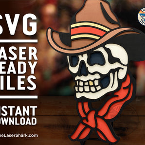 American Traditional Cowboy Skull Tattoo - Laser Cut Files - SVG