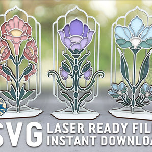 Art Deco Flowers - Laser Cut Files - SVG