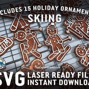 Skiing Themed Gingerbread Ornaments - Laser Cut Files - SVG