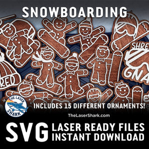 Snowboarding Themed Gingerbread Ornaments - Laser Cut Files - SVG