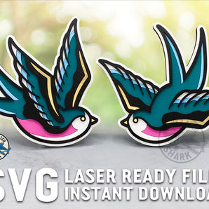 Tattoo Swallows - Laser Cut Files - SVG