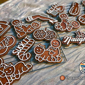 Naughty Gingerbread Ornaments SET #1 - Laser Cut Files - SVG