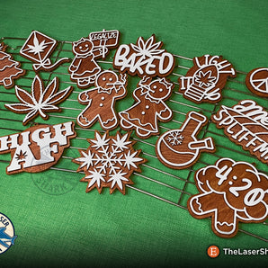 Weed Themed Gingerbread Ornaments - Laser Cut Files - SVG